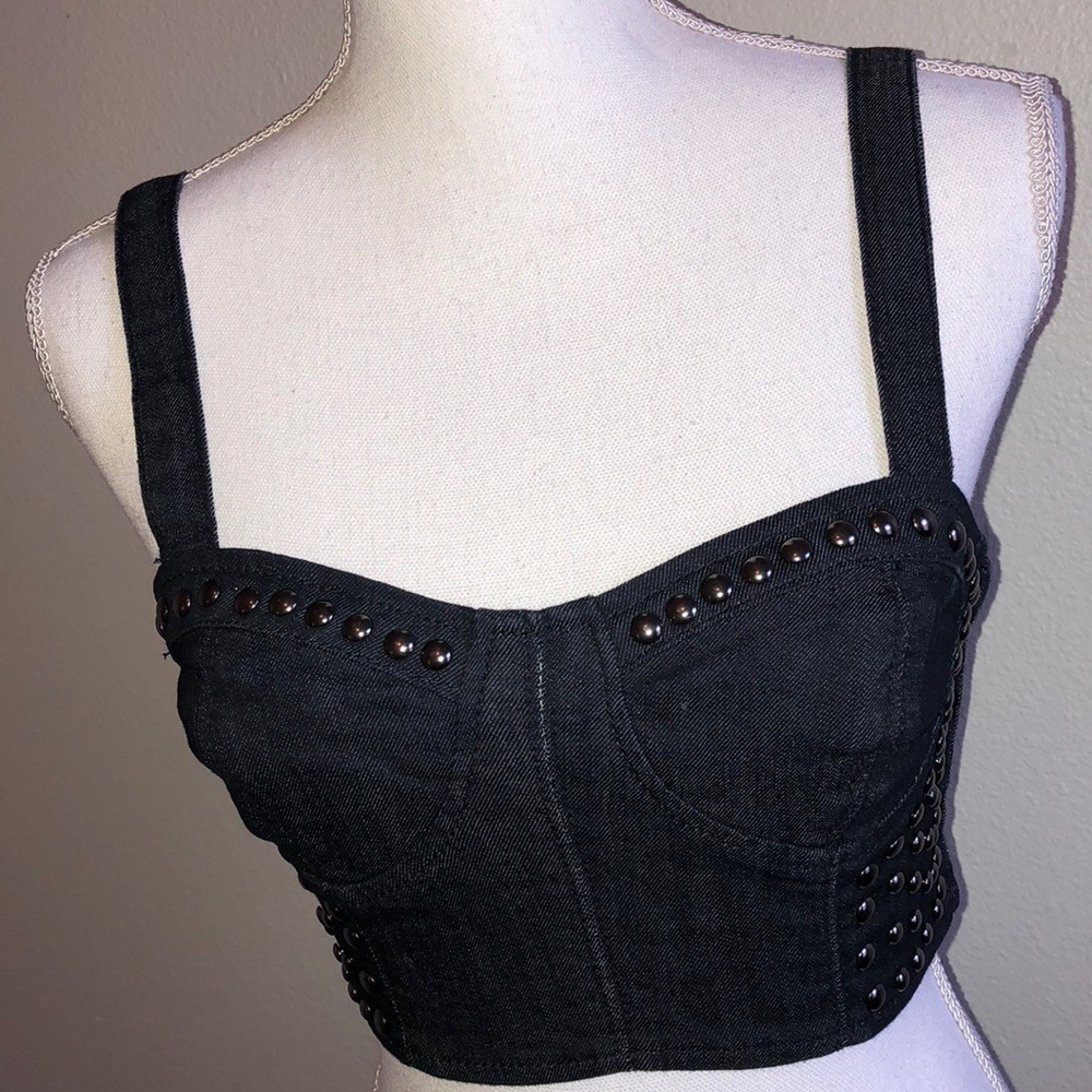 Rare Forever 21 dark denim studded crop tank NWT